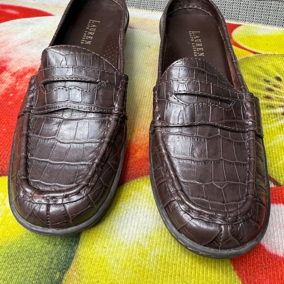 Lauren Ralph Lauren Womens Size 10B Brown Crocodile Embossed Leather Loafers - Picture 6 of 8